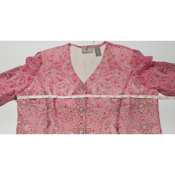 Vtg Liz Claiborne Women Size 10 Blouse 100% Silk Pink Semi Sheer Button Mom Boho - Picture 7 of 13